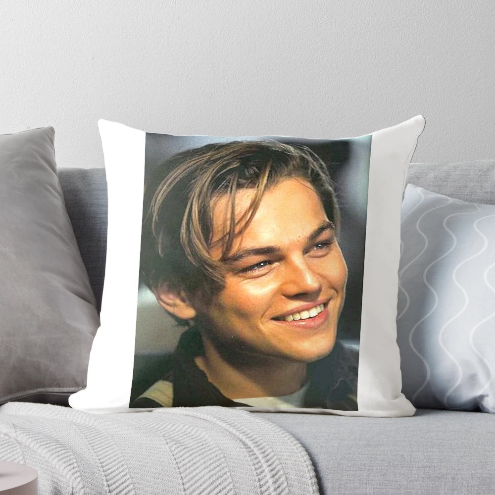Soft, high-quality decorative pillow featuring a portrait of famous actor Leonardo DiCaprio
