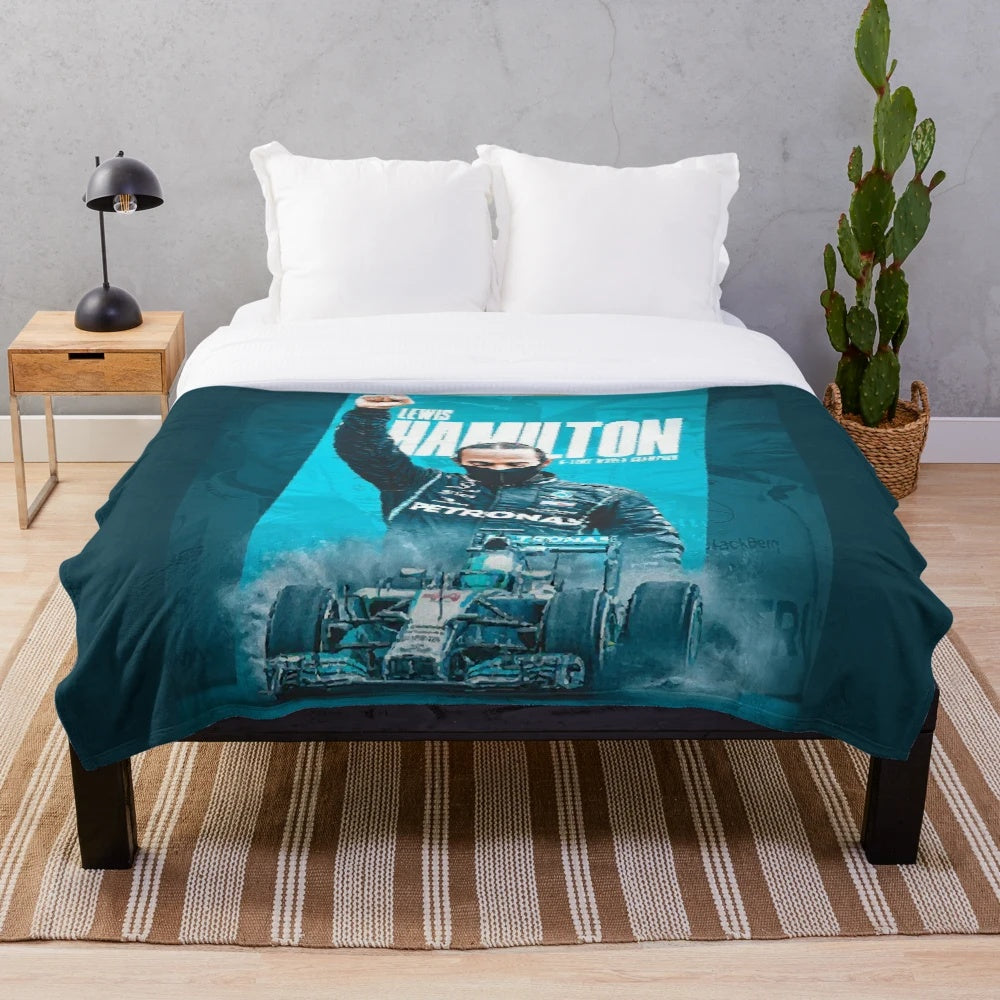 Plush blanket featuring a stylish design inspired by Lewis Hamilton and Formula 1