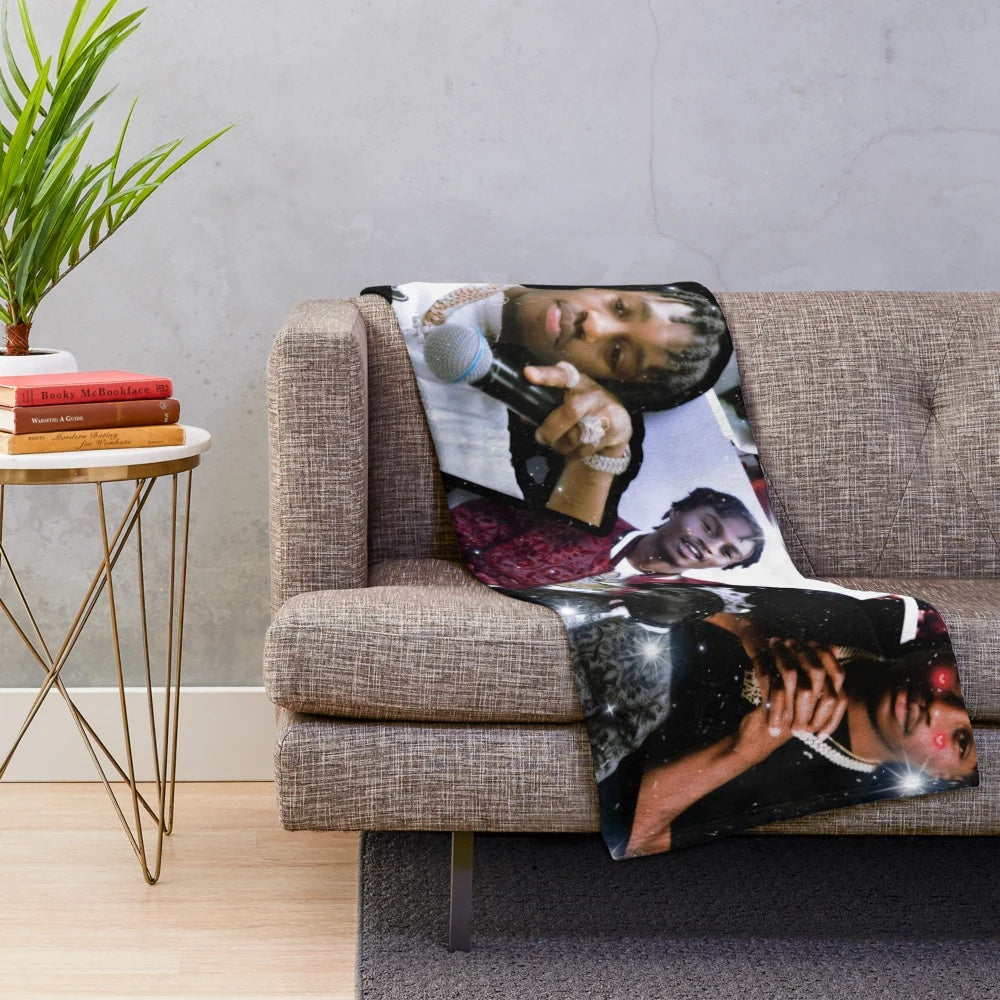 Lil Tjay inspired plush blanket with collage design