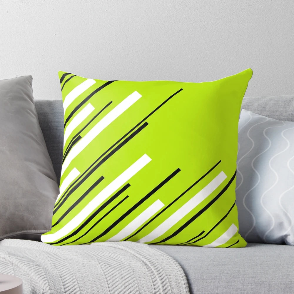 Lime green diagonal throw pillow with a modern, minimal design