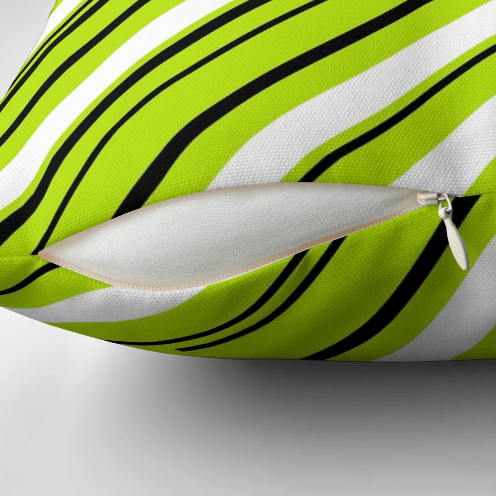 Lime green diagonal throw pillow with a modern, minimal design