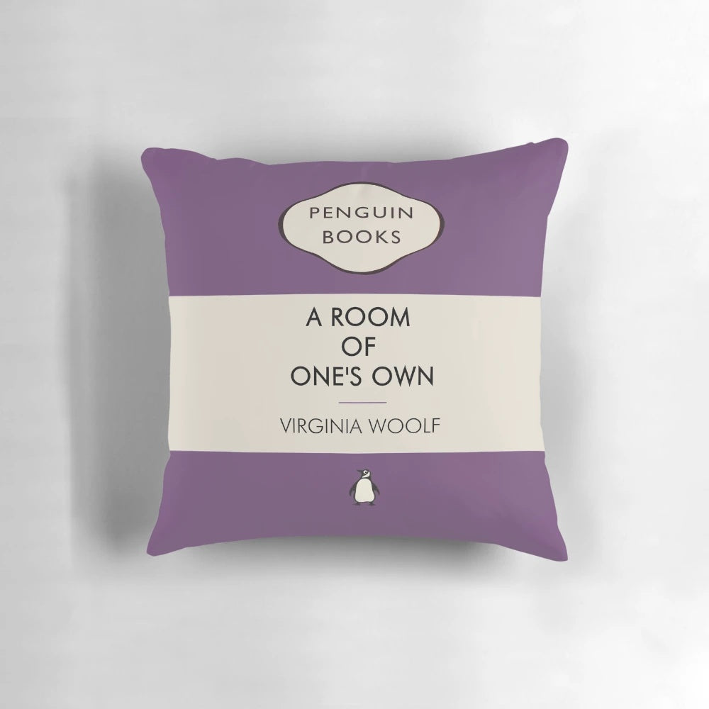 Decorative pillow featuring the Penguin Classics design and inspired by the works of author Virginia Woolf