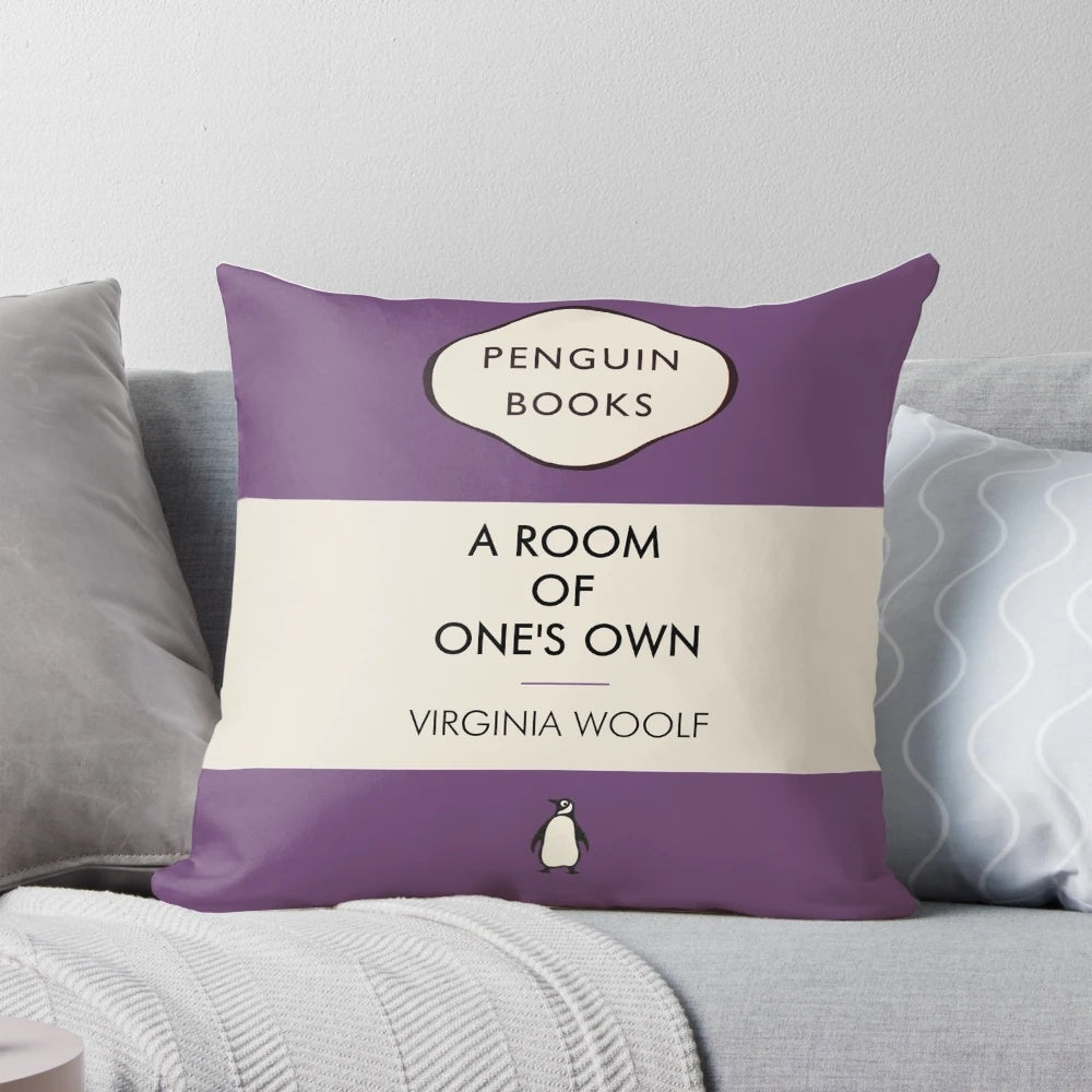 Decorative pillow featuring the Penguin Classics design and inspired by the works of author Virginia Woolf