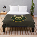 Loki-inspired plush blanket featuring the god of mischief's iconic helmet