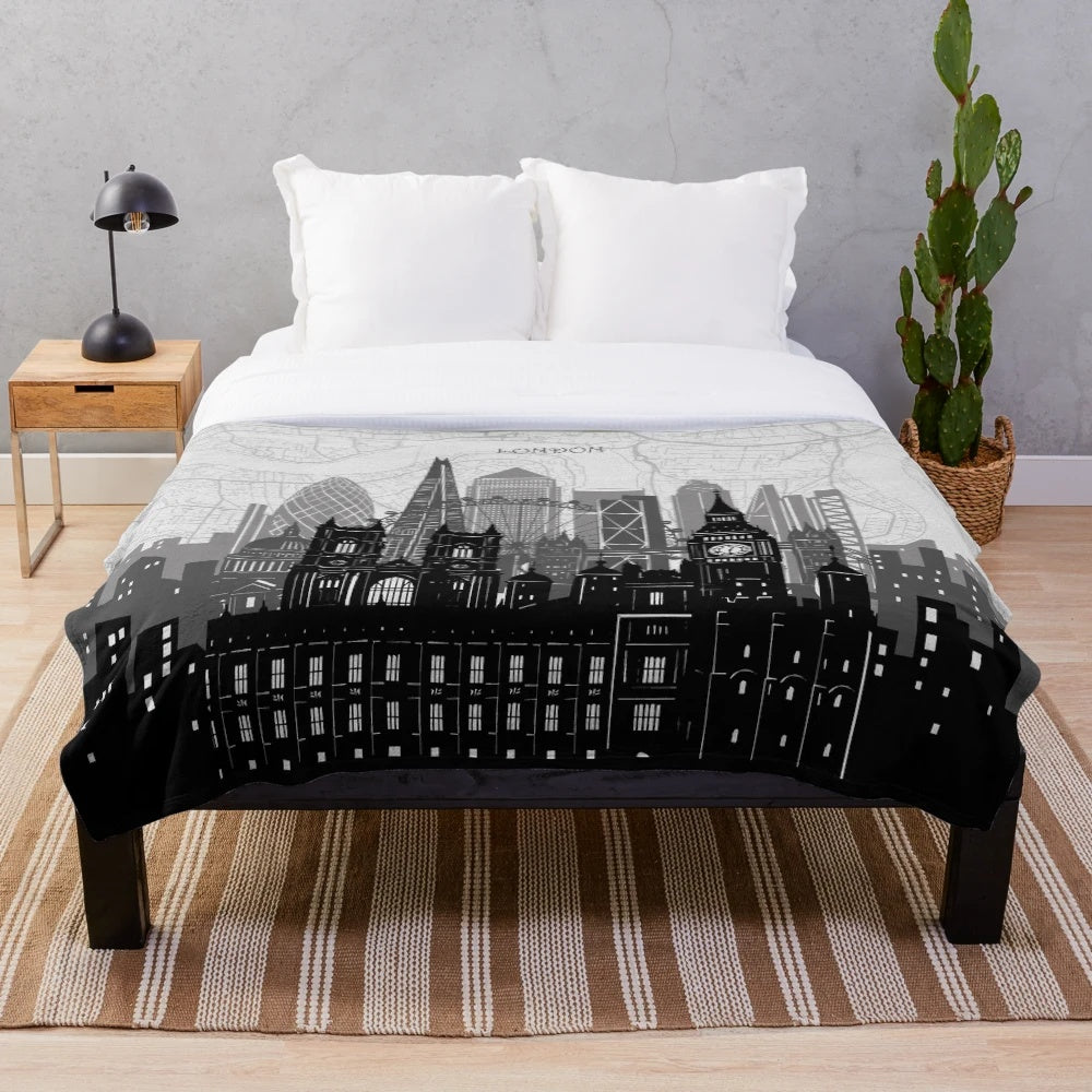 Minimalistic London skyline plush blanket