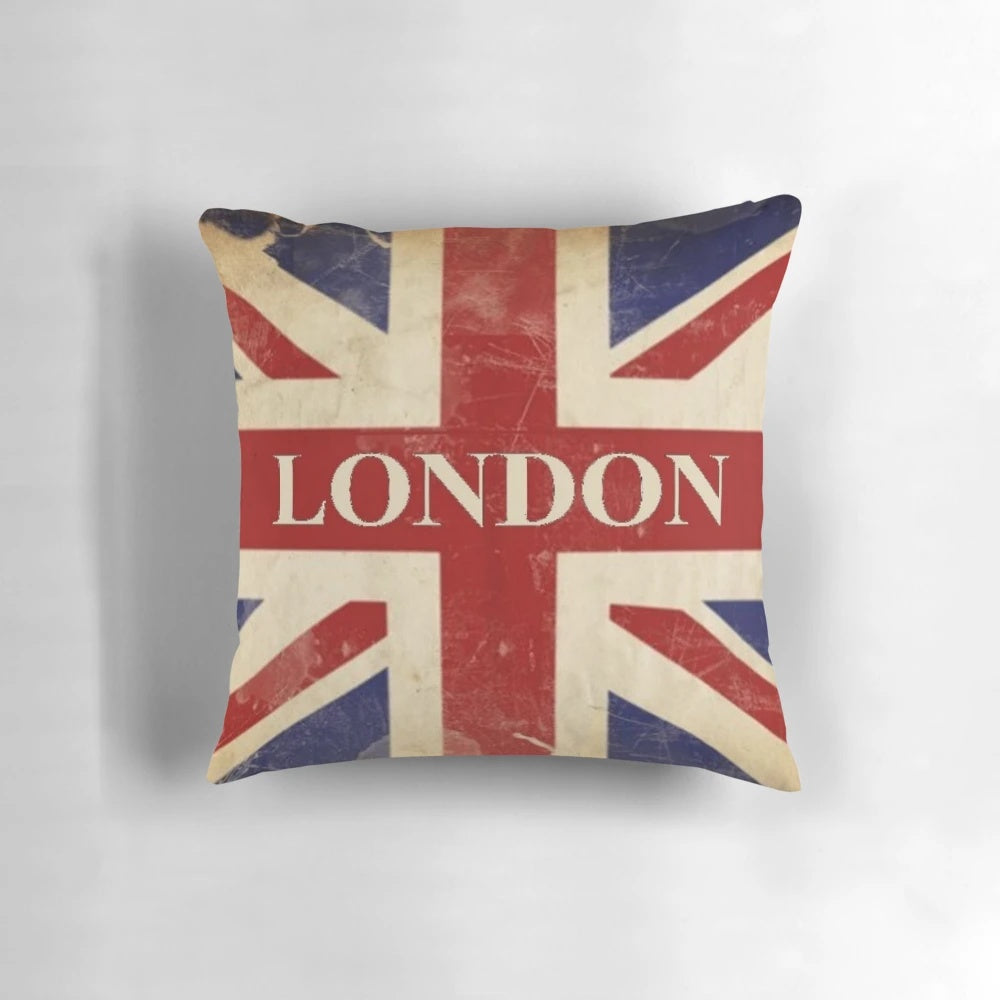 London Union Jack Themed Throw Pillow