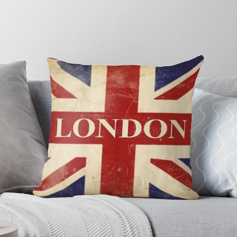 London Union Jack Themed Throw Pillow