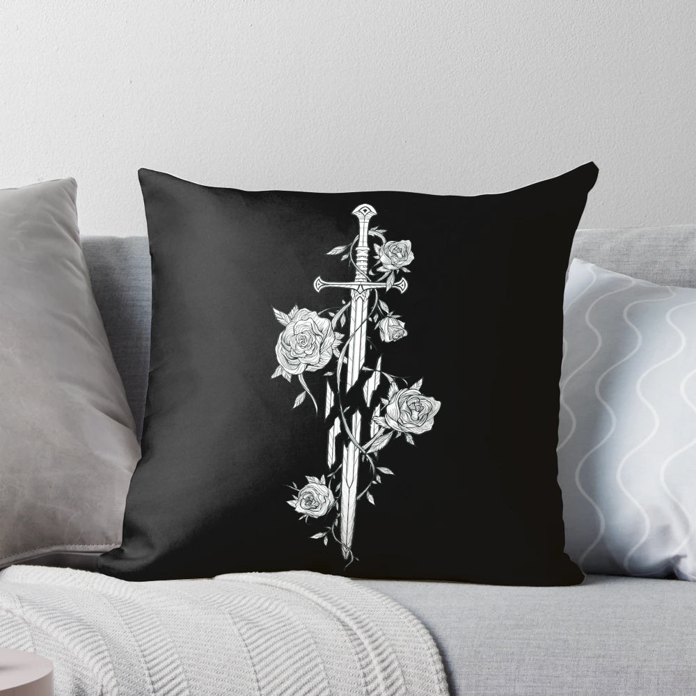 Decorative pillow featuring the broken sword Narsil from J.R.R. Tolkien's Lord of the Rings universe