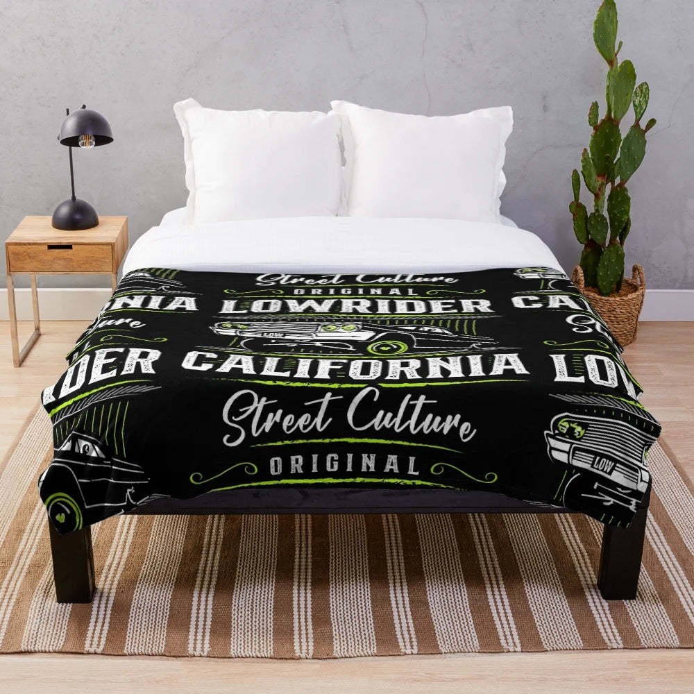 Lowrider-inspired plush blanket with California street culture design