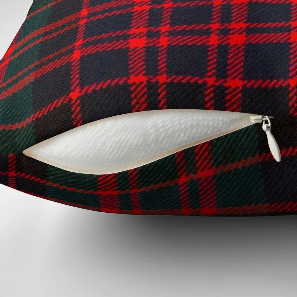 Decorative pillow featuring the iconic MacDonald clan tartan and crest, representing Scottish heritage and pride.