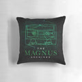 A stylish square pillow featuring the iconic Magnus Archives logo design.
