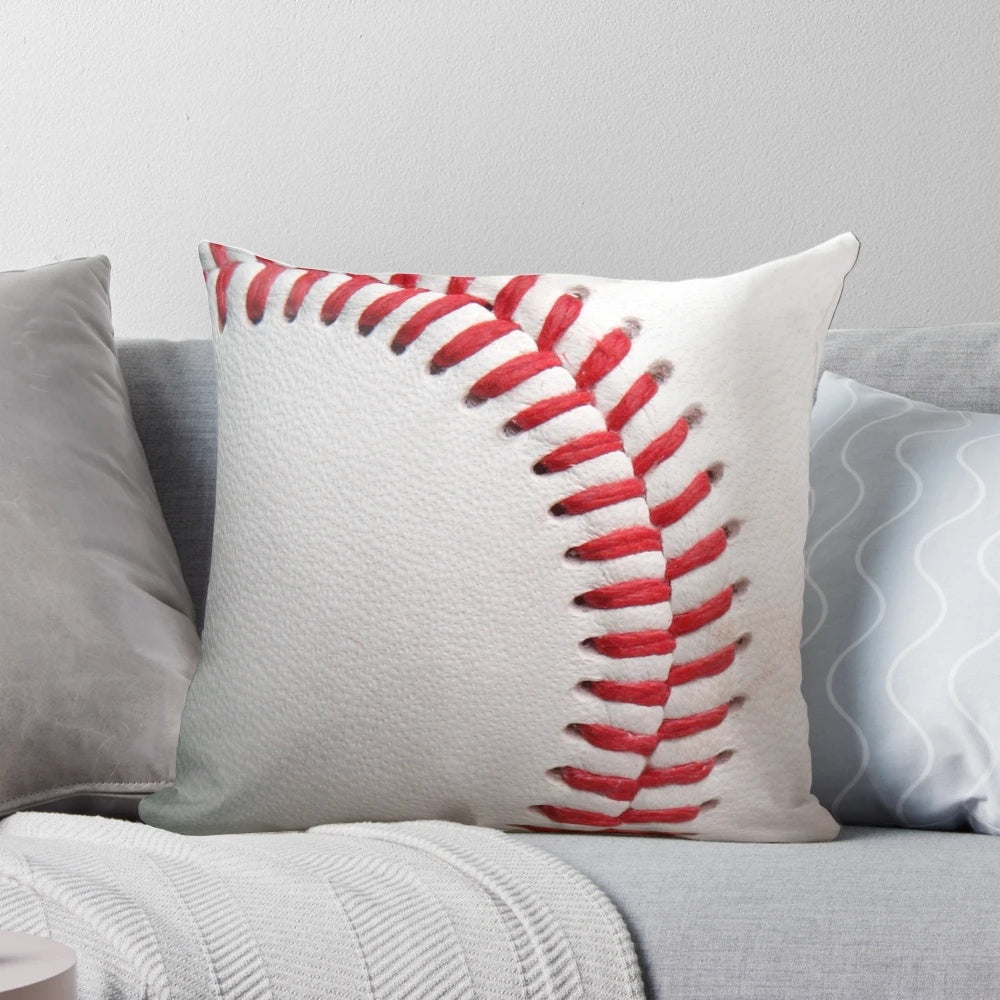 Baseball-themed throw pillow with bats, home plate, and "home run" design for man cave decor