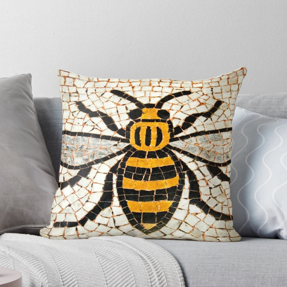Manchester bee mosaic floor tiles decorative throw pillow