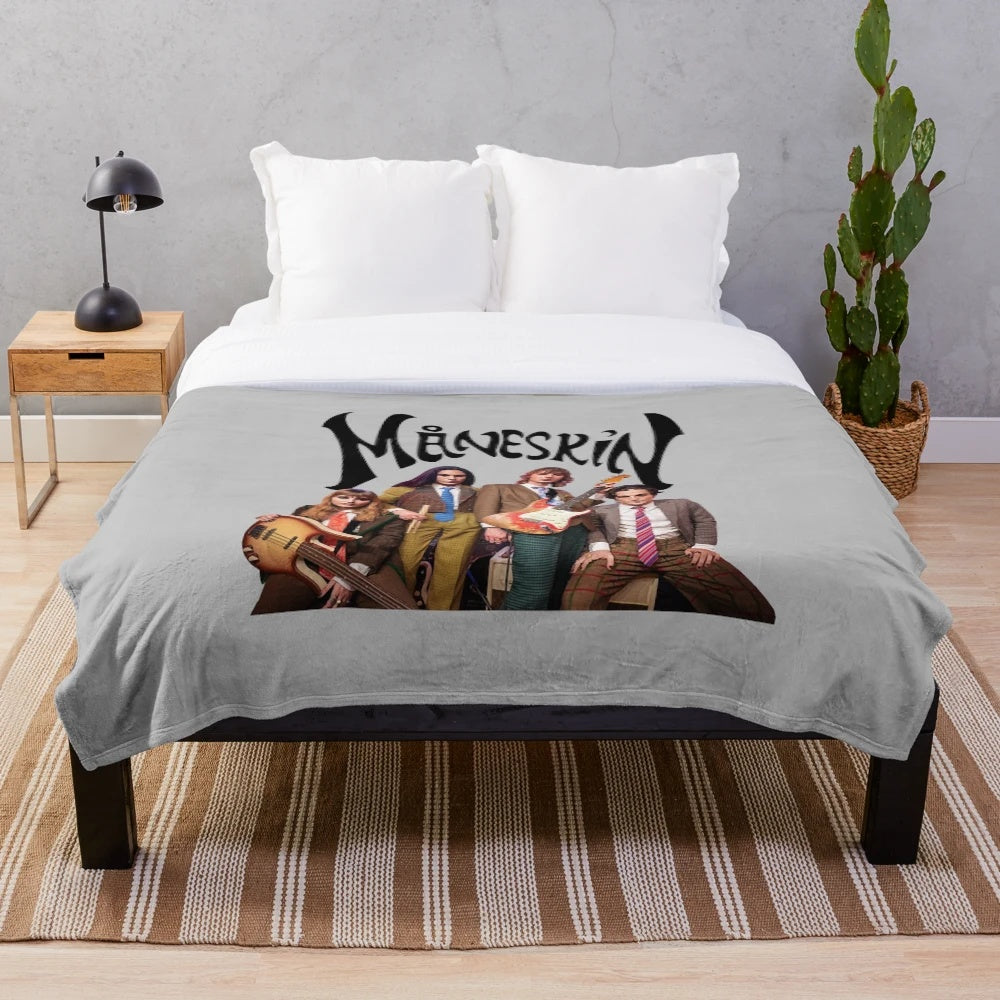 Maneskin-inspired plush blanket featuring the Italian rock band