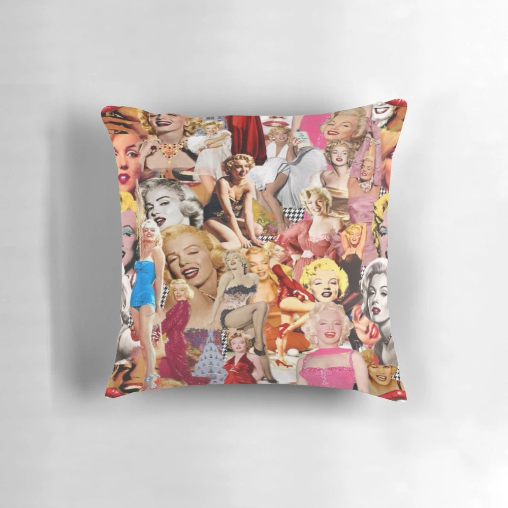 Closeup portrait of Marilyn Monroe on a decorative pillow