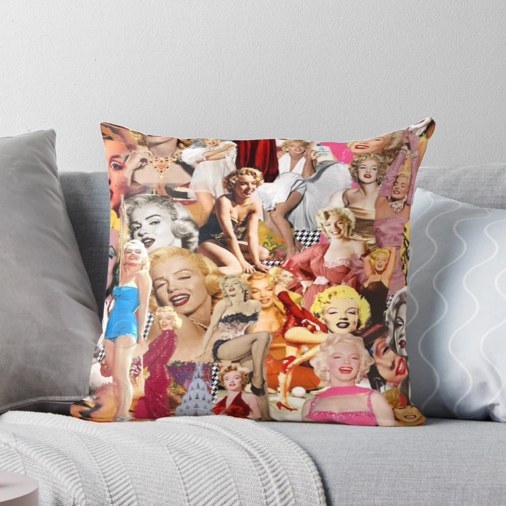 Closeup portrait of Marilyn Monroe on a decorative pillow
