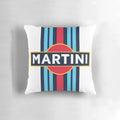 Vibrant Martini-themed racing livery design printed on a plush pillow