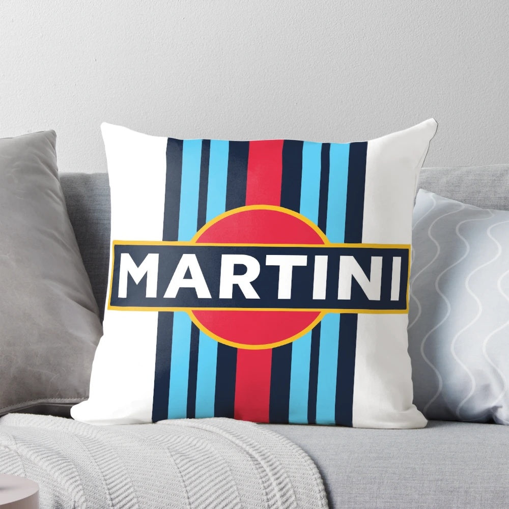 Vibrant Martini-themed racing livery design printed on a plush pillow