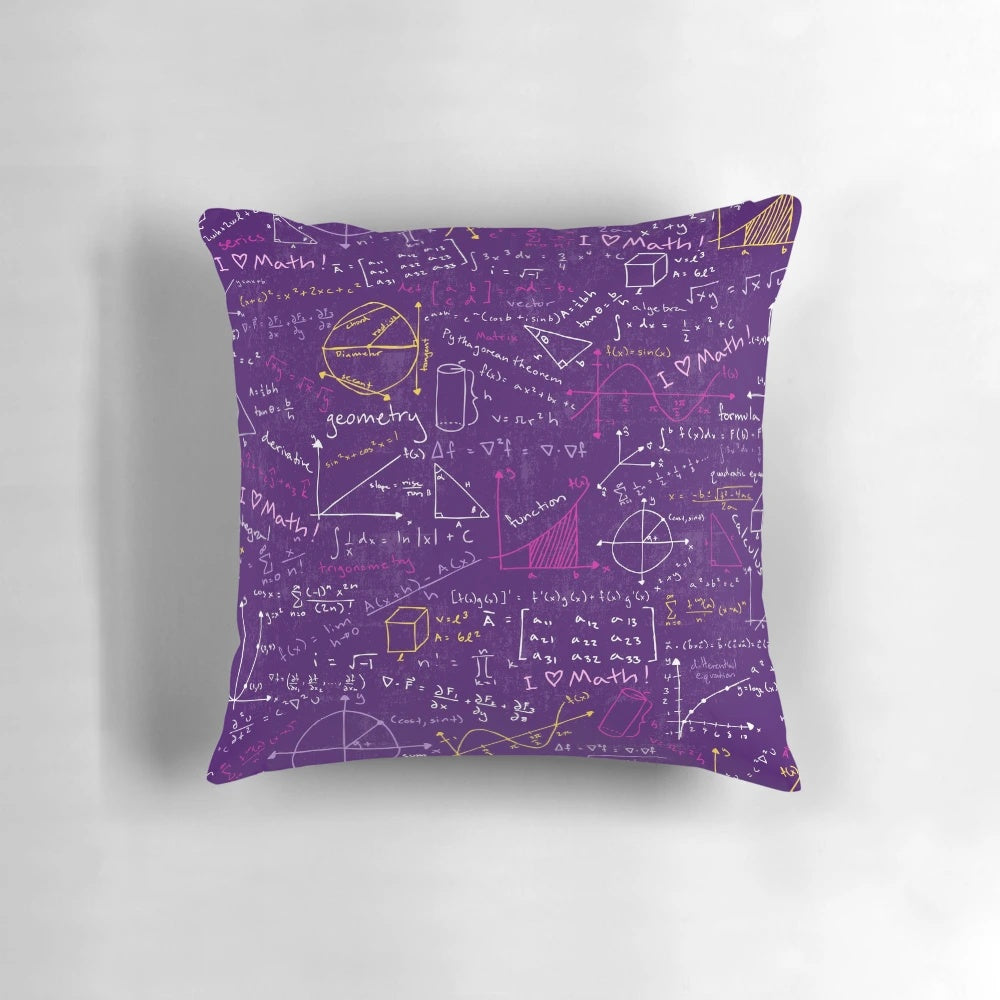 Stylish math-themed throw pillow with pi symbol and 'Math Lessons' text