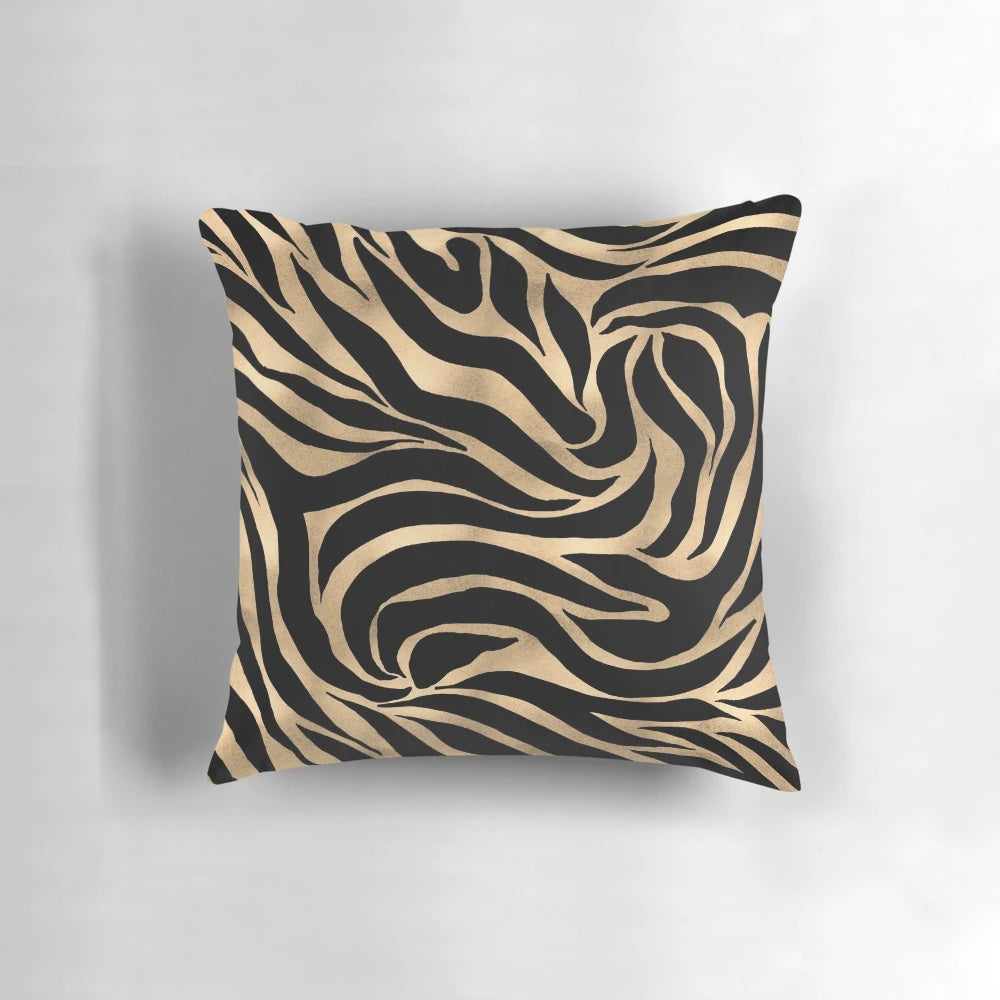 Elegant metallic gold and black zebra print decorative pillow for home decor