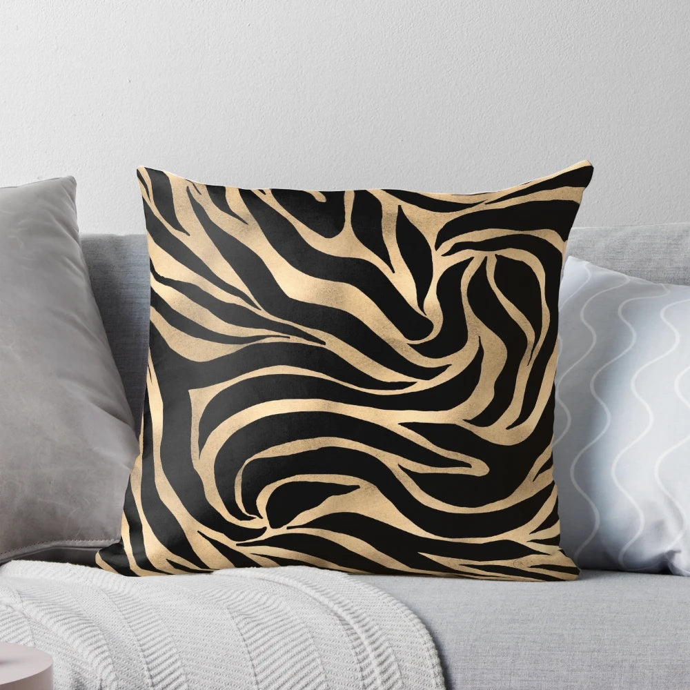 Elegant metallic gold and black zebra print decorative pillow for home decor
