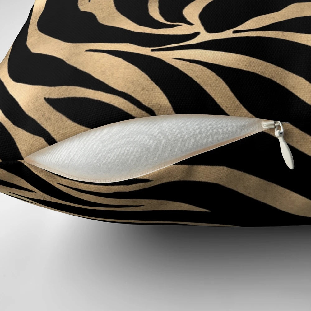 Elegant metallic gold and black zebra print decorative pillow for home decor