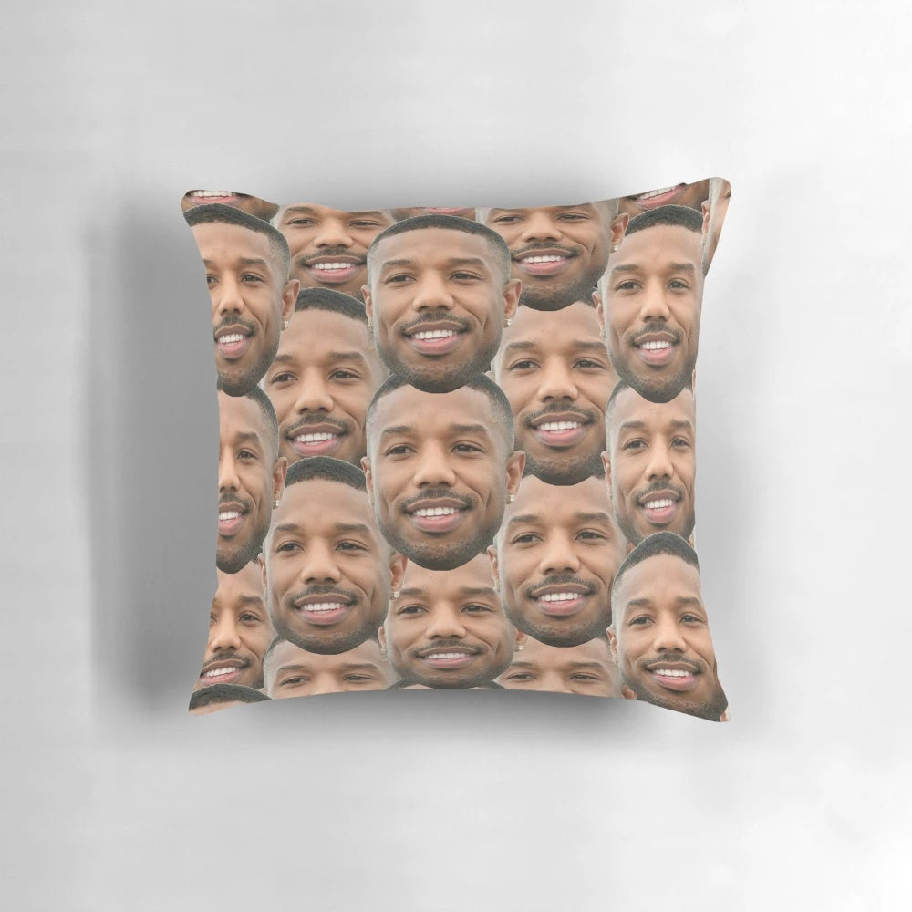 Plush pillow featuring a design inspired by actor Michael B. Jordan