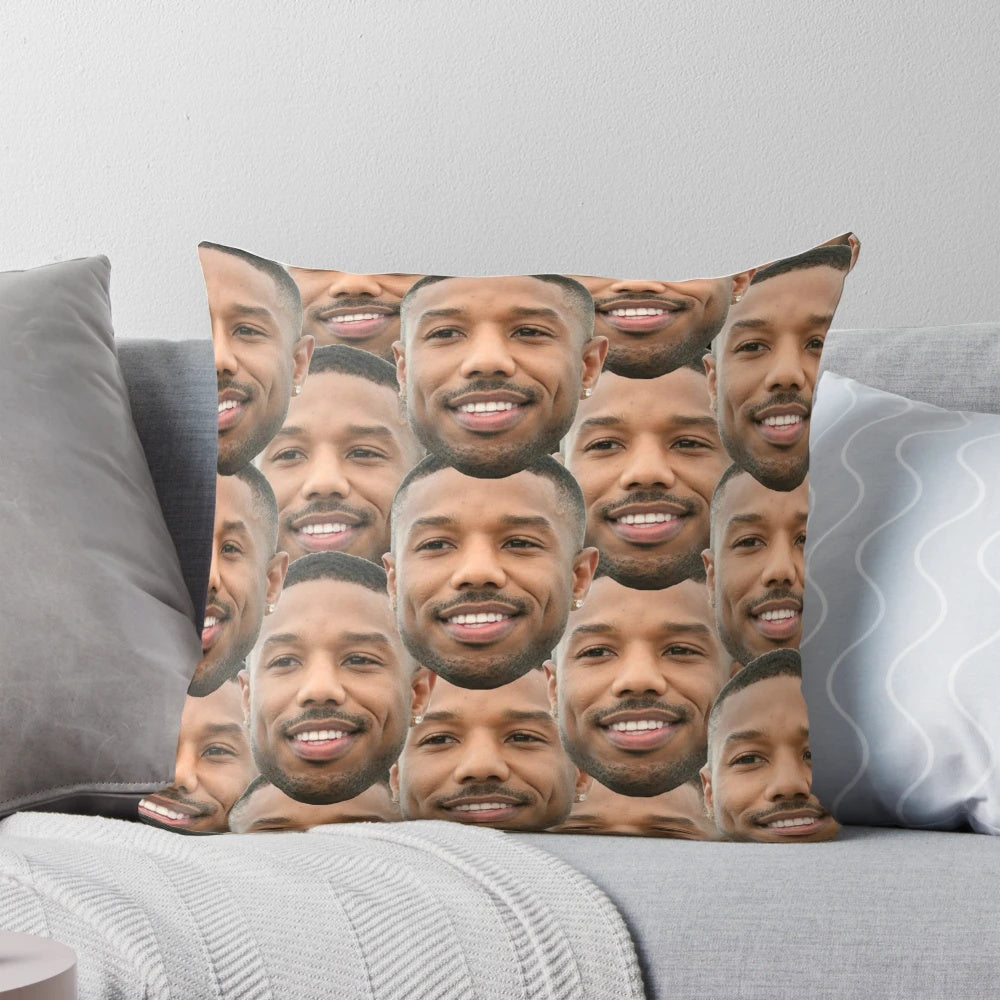 Plush pillow featuring a design inspired by actor Michael B. Jordan