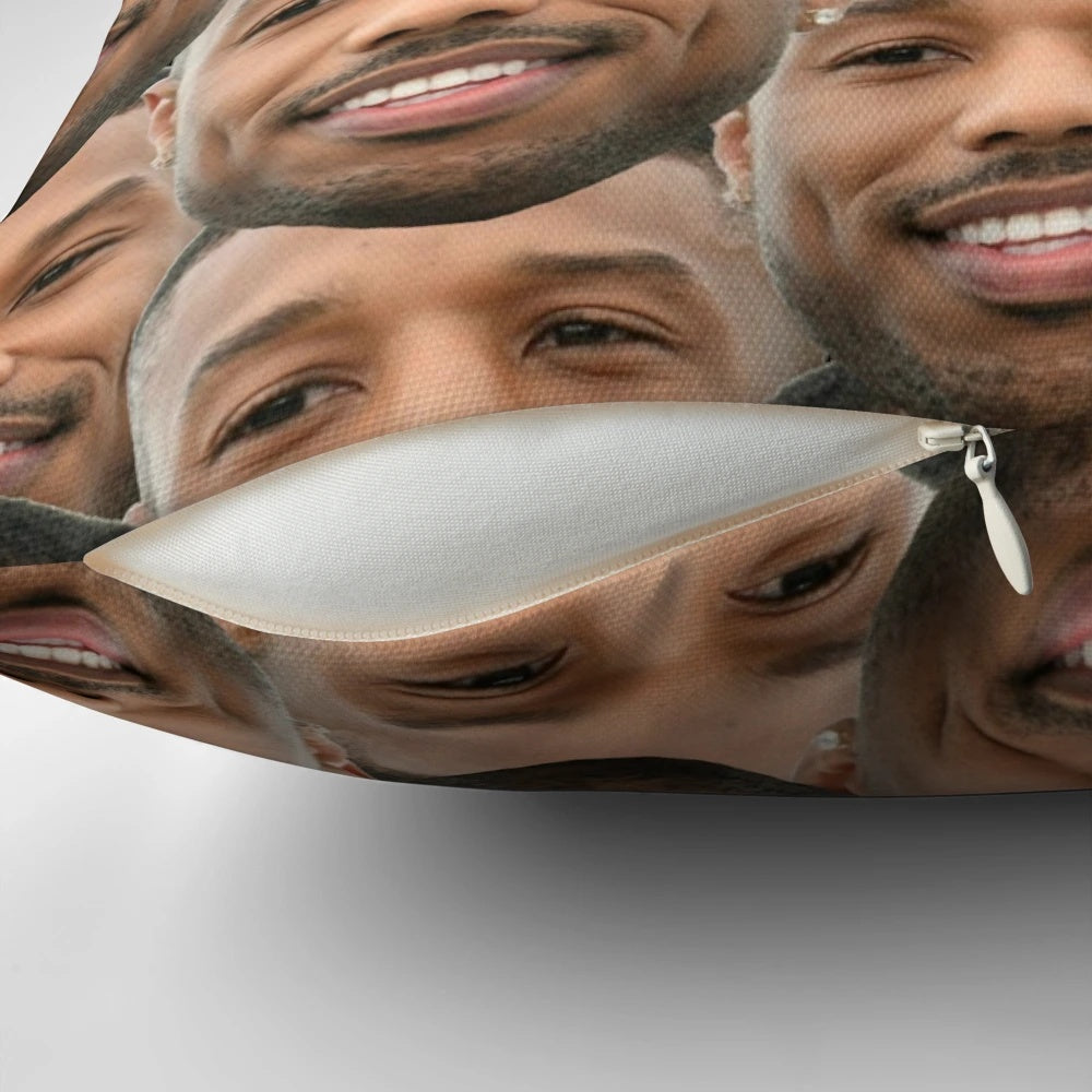 Plush pillow featuring a design inspired by actor Michael B. Jordan
