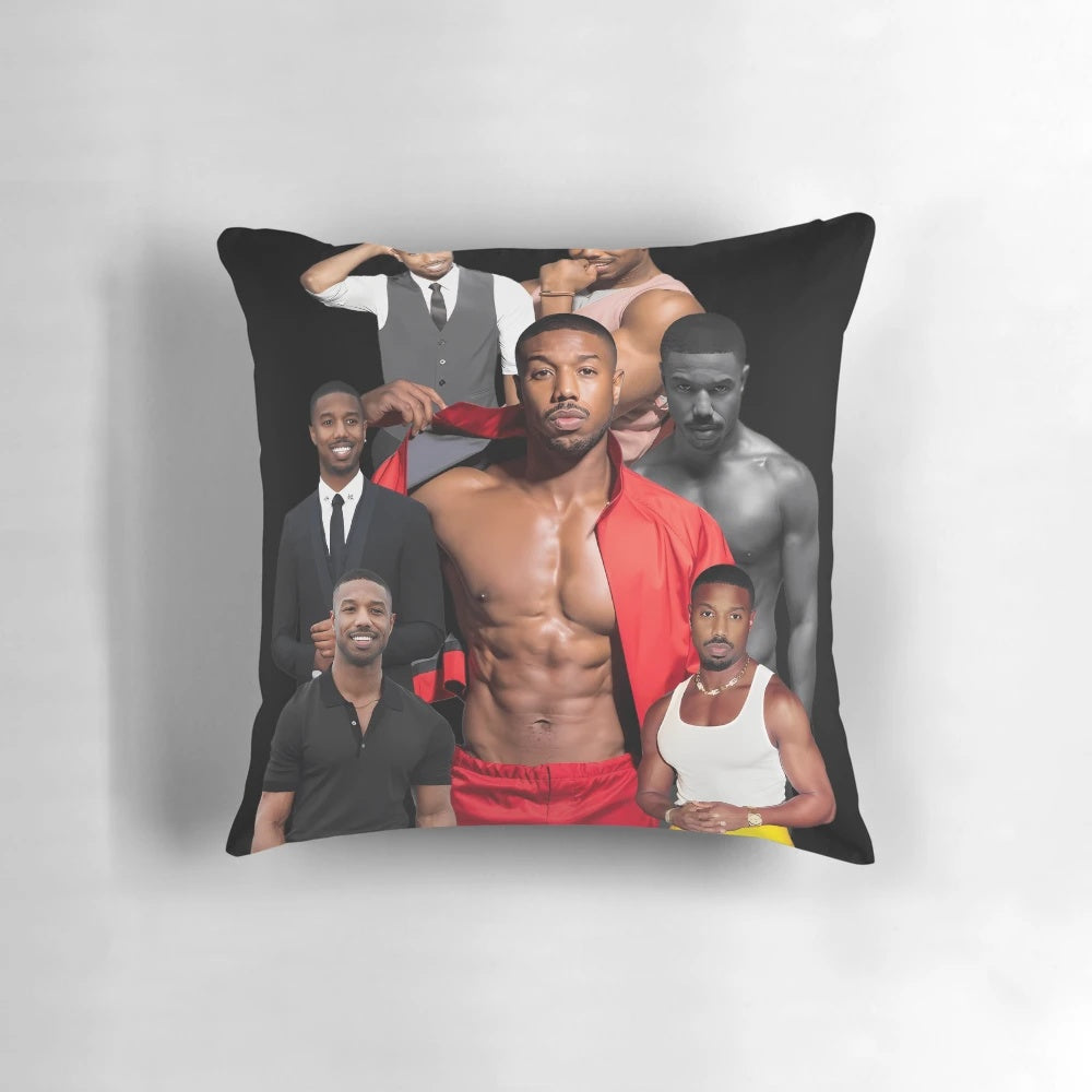 Collage of Michael B. Jordan, featuring his iconic "All American" look, designed for a trendy and aesthetic home decor piece.
