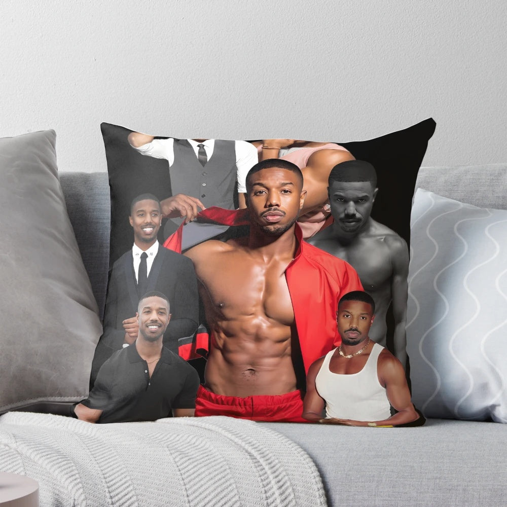 Collage of Michael B. Jordan, featuring his iconic "All American" look, designed for a trendy and aesthetic home decor piece.