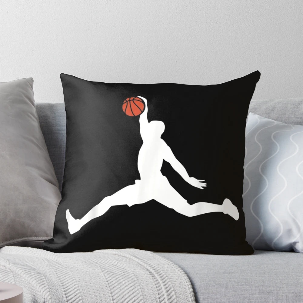 White decorative pillow featuring the iconic Michael Jordan dunk logo