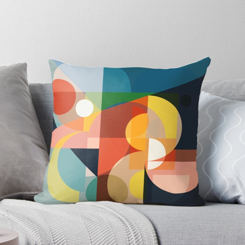 Set of four mid century design throw pillows with abstract patterns
