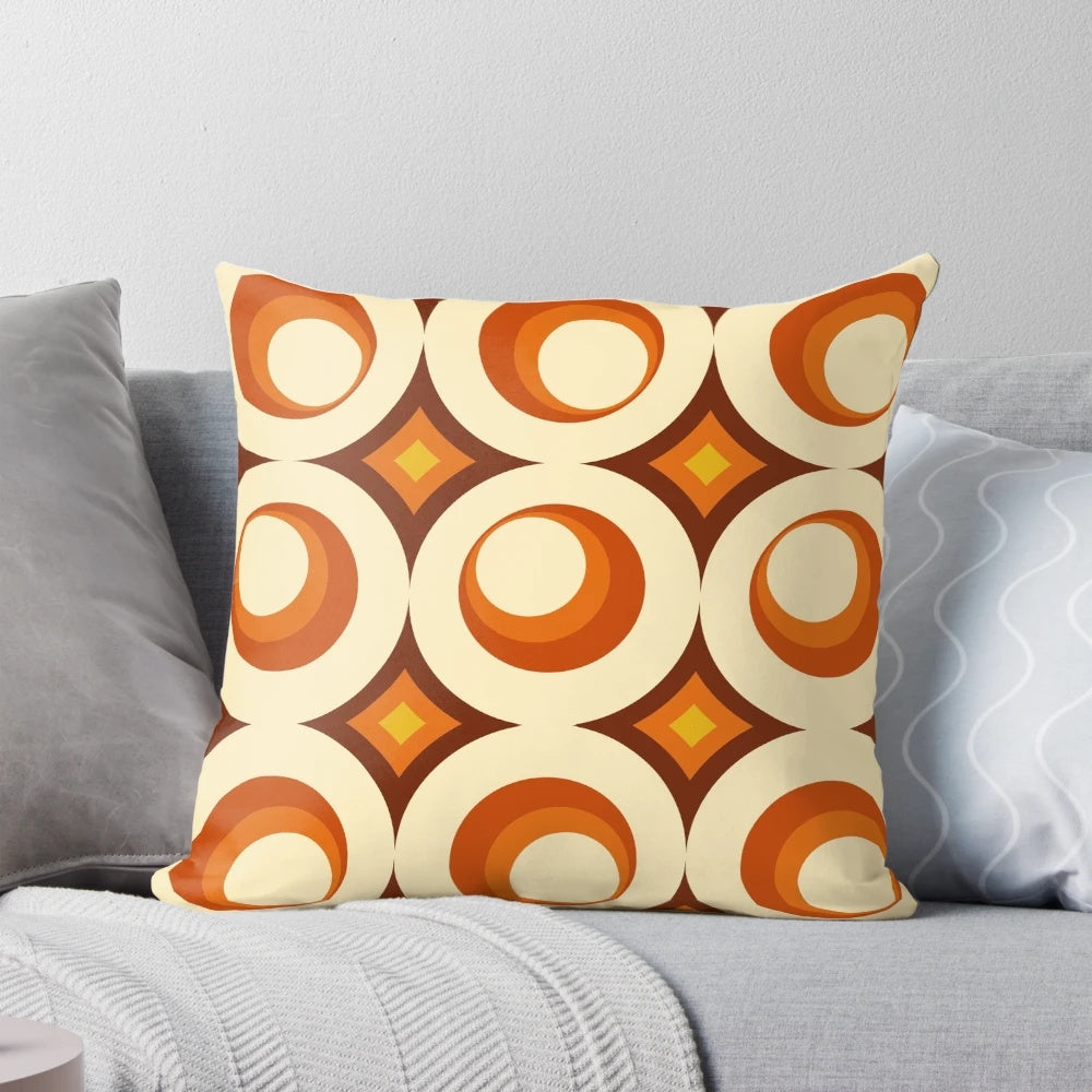 Mid-century modern crescent-shaped throw pillow with abstract pattern