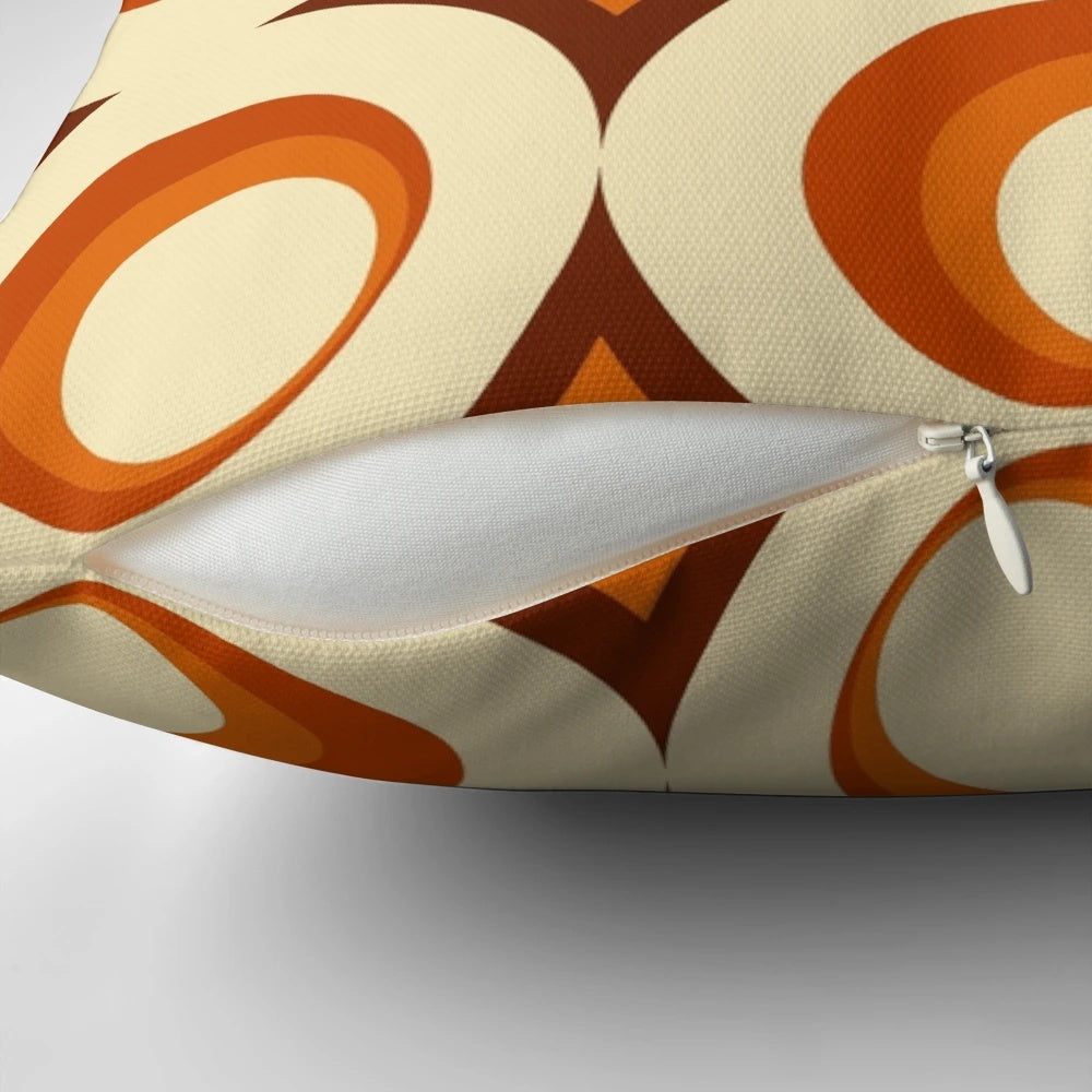 Mid-century modern crescent-shaped throw pillow with abstract pattern