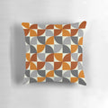 Mid century modern style throw pillow with a geometric pattern in grey and orange colors