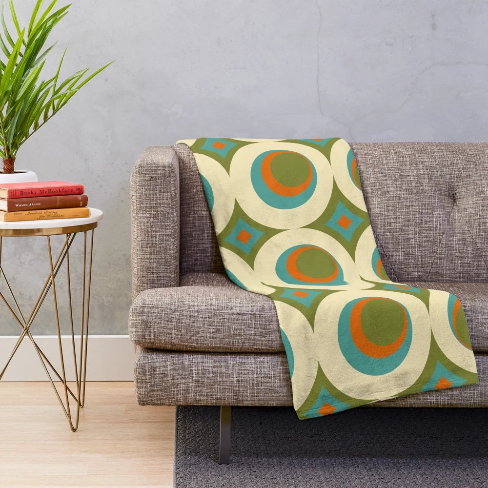 Mid-century modern plush blanket with bold retro geometric pattern