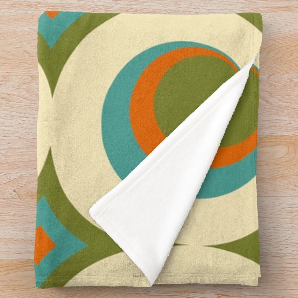 Mid-century modern plush blanket with bold retro geometric pattern
