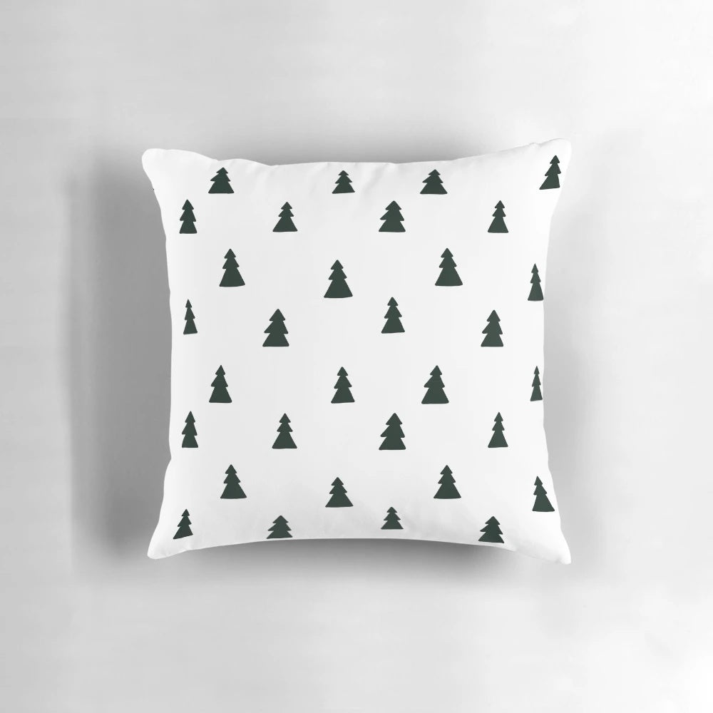 A black and white modern minimalist Christmas tree pattern pillow.