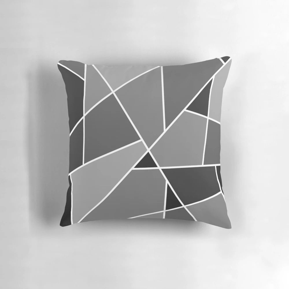Gray, white and black modern geometric pattern throw pillow