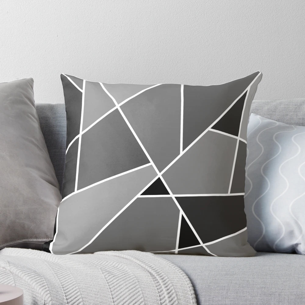 Gray, white and black modern geometric pattern throw pillow