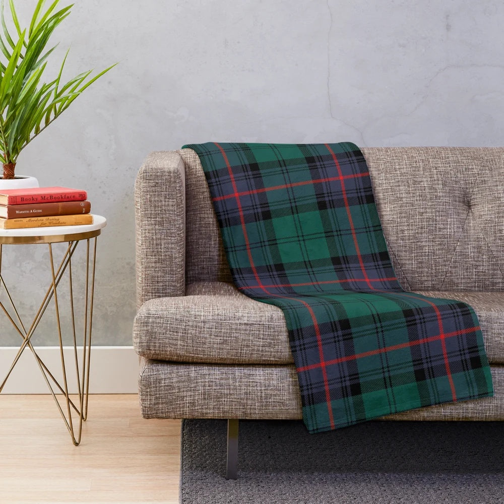 Modern tartan plush blanket with Scottish lion rampant design