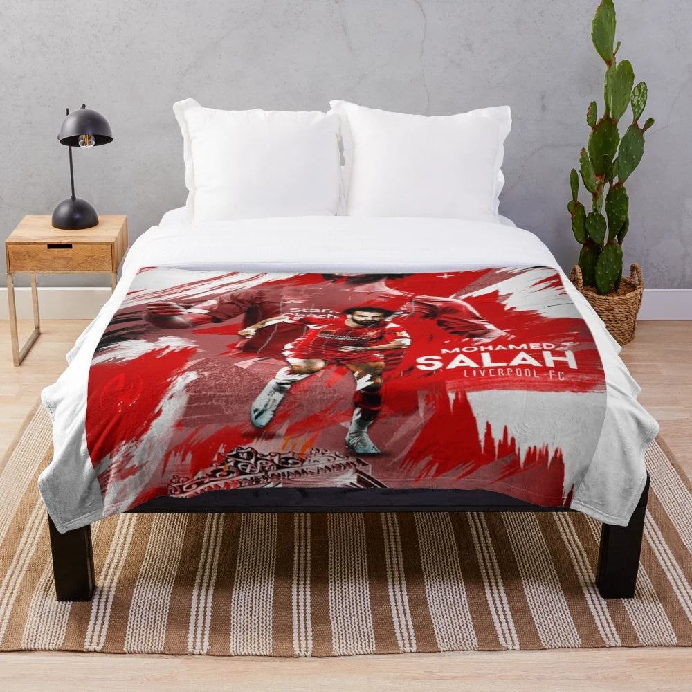 Mohamed Salah-inspired plush blanket with custom football player art design