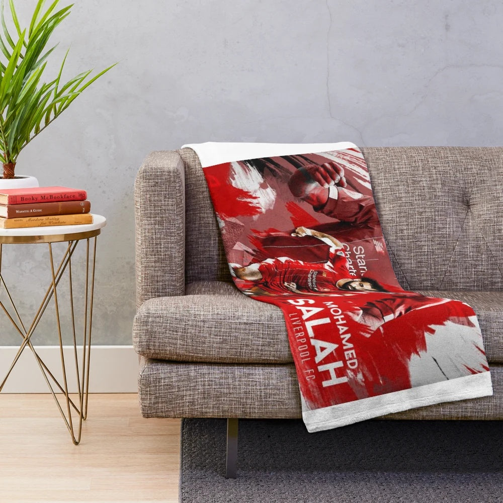 Mohamed Salah-inspired plush blanket with custom football player art design