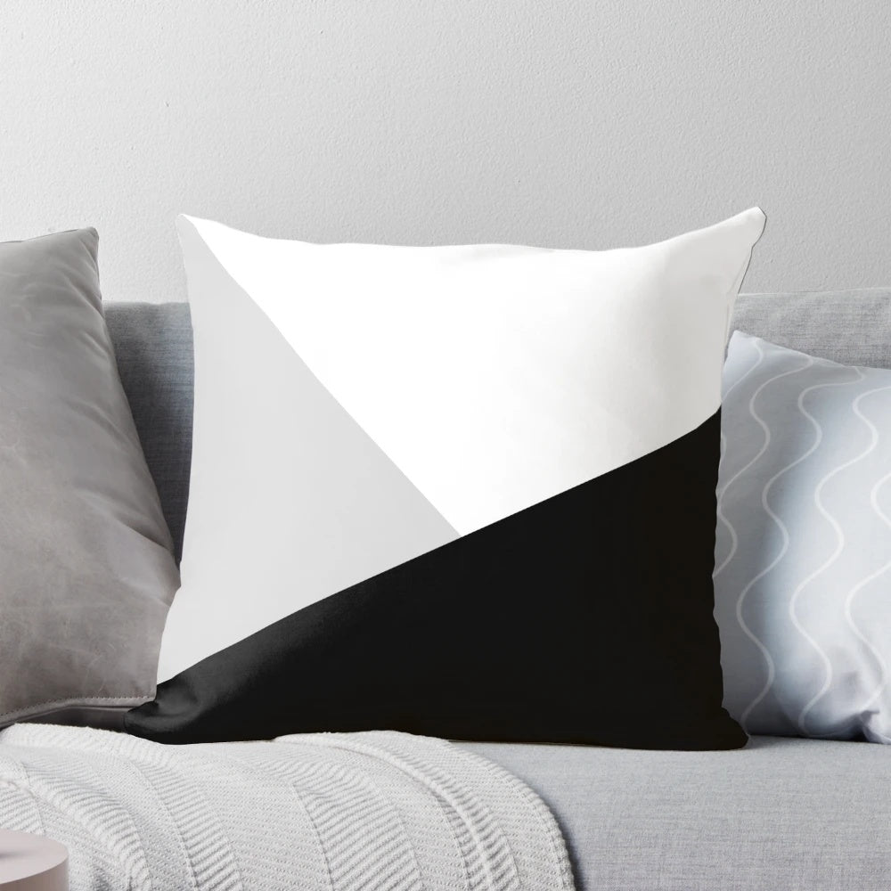 Monochromatic black, white, and gray geometric pattern pillow