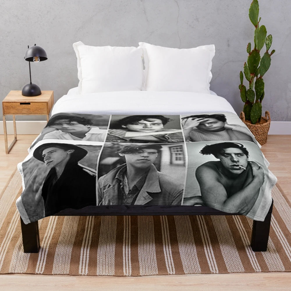 Cole Sprouse inspired black and white plush blanket