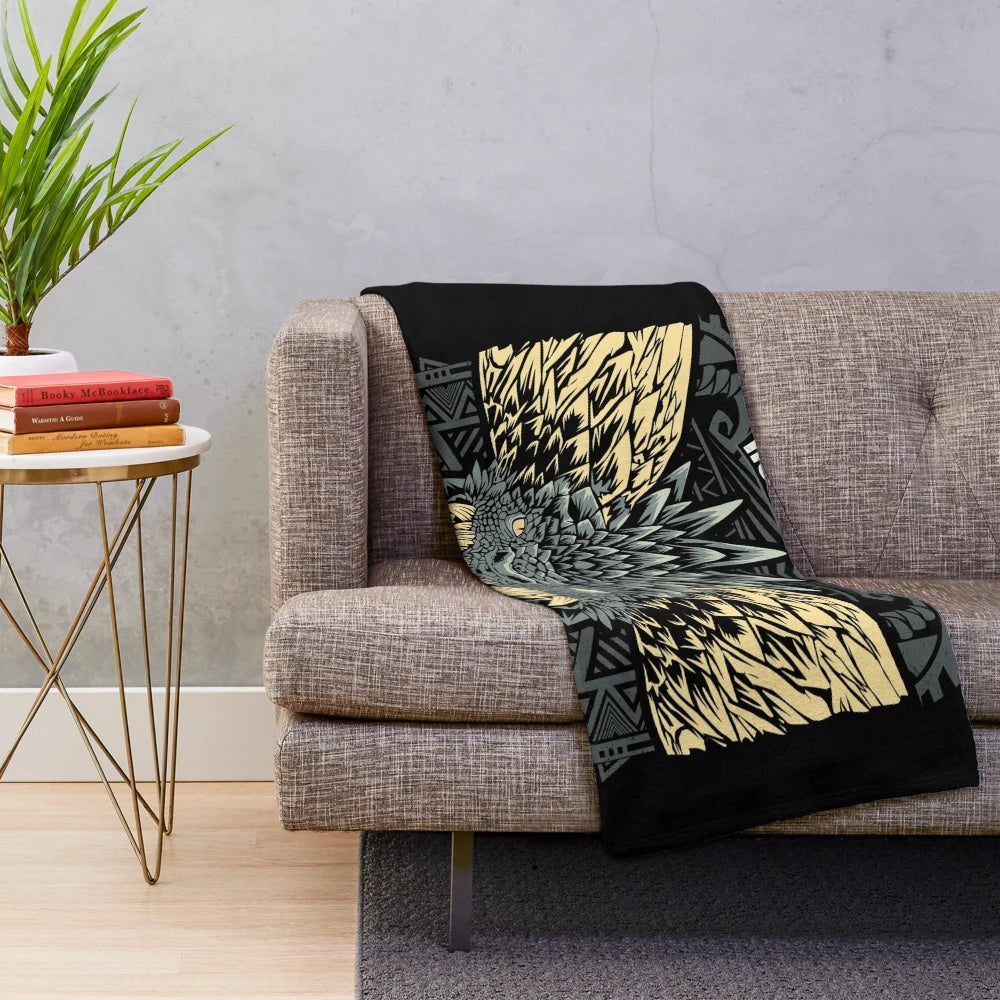 Monster Hunter inspired plush blanket featuring various monsters