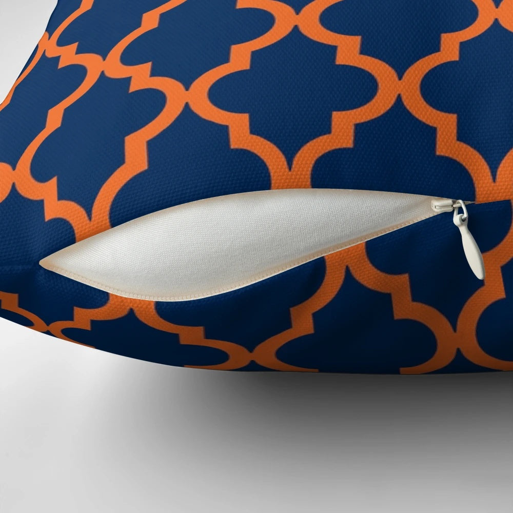 Navy blue and orange moroccan pattern pillow