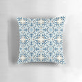 Moroccan tile pattern decorative throw pillow in shades of blue and grey