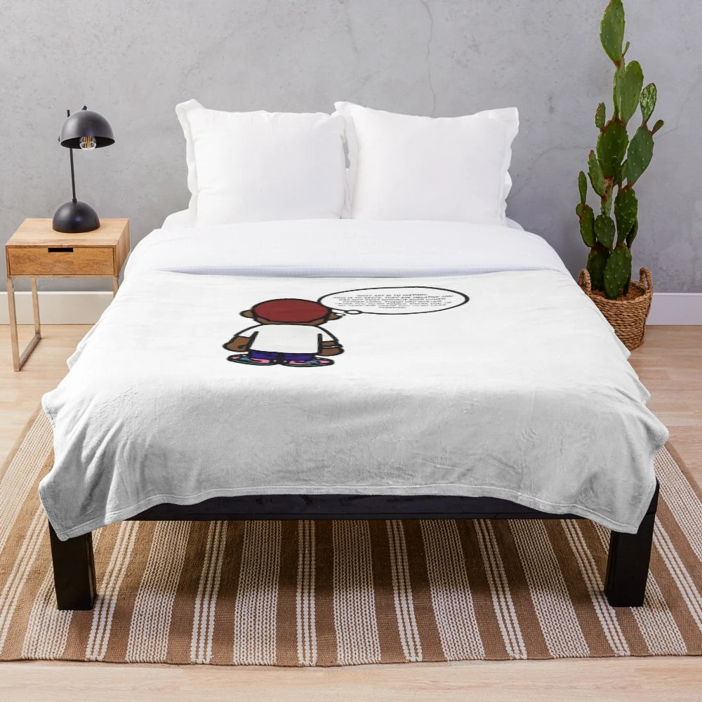 Plush blanket featuring music-inspired album art and song lyrics